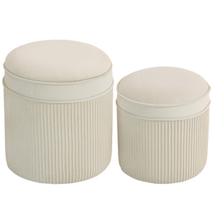 Sitzhocker rund 2er Set mit Stauraum Samtoptik cremeweiss