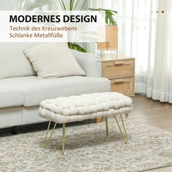 Sitzhocker gepolstert Metallbeine 76x38x41,5cm Samtoptik Cremeweiss