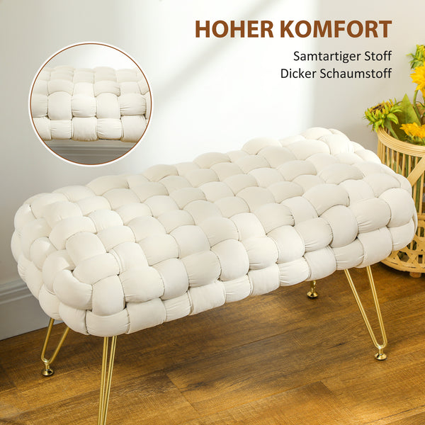 Sitzhocker gepolstert Metallbeine 76x38x41,5cm Samtoptik Cremeweiss