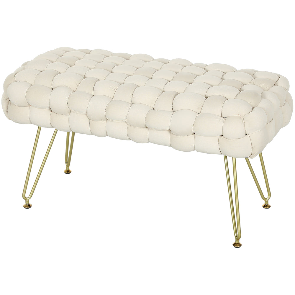Sitzhocker gepolstert Metallbeine 76x38x41,5cm Samtoptik Cremeweiss