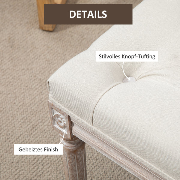 Sitzhocker mit gepolstertem Sitz und Holzbeinen Leinenoptik Cremeweiss
