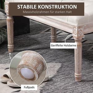 Sitzhocker mit gepolstertem Sitz und Holzbeinen Leinenoptik Cremeweiss