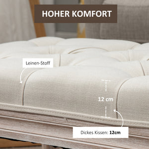 Sitzhocker mit gepolstertem Sitz und Holzbeinen Leinenoptik Cremeweiss