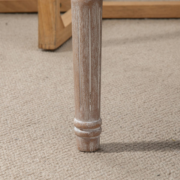 Sitzhocker mit gepolstertem Sitz und Holzbeinen Leinenoptik Cremeweiss