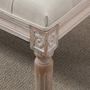 Sitzhocker mit gepolstertem Sitz und Holzbeinen Leinenoptik Cremeweiss