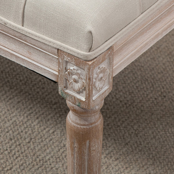 Sitzhocker mit gepolstertem Sitz und Holzbeinen Leinenoptik Cremeweiss