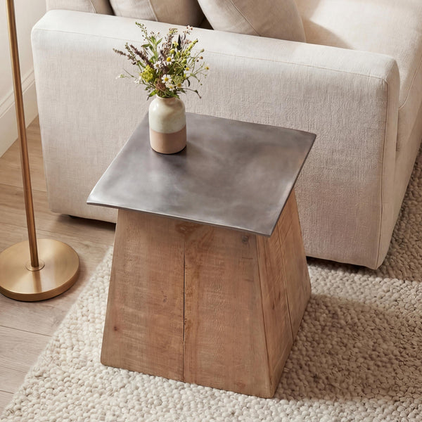 Sitzhocker Holzhocker Industrial Massivholz natur Metall-Optik