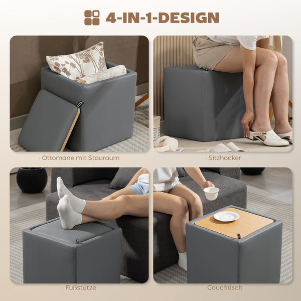 Sitzhocker mit Stauraum 40x40x40cm Kunstleder grau