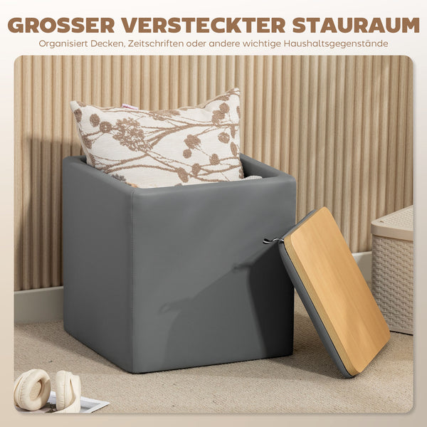 Sitzhocker mit Stauraum 40x40x40cm Kunstleder grau