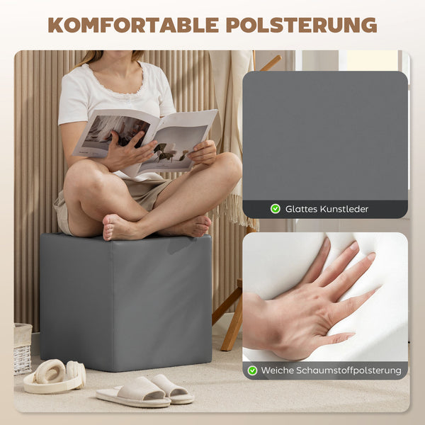 Sitzhocker mit Stauraum 40x40x40cm Kunstleder grau