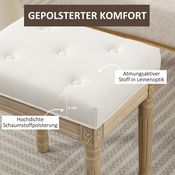 Sitzhocker Polsterbank mit Holzbeinen aus Leinen beige