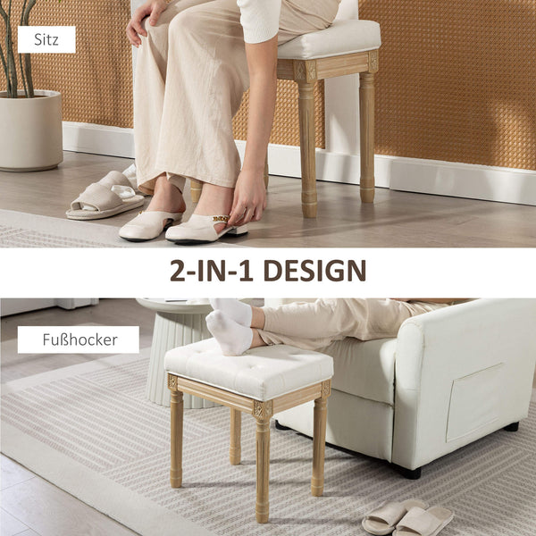 Sitzhocker Polsterbank mit Holzbeinen aus Leinen beige