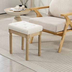 Sitzhocker Polsterbank mit Holzbeinen aus Leinen beige
