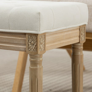 Sitzhocker Polsterbank mit Holzbeinen aus Leinen beige