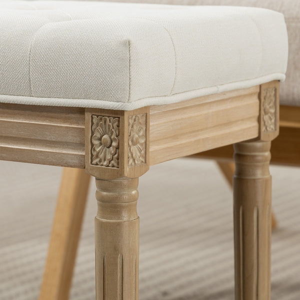 Sitzhocker Polsterbank mit Holzbeinen aus Leinen beige