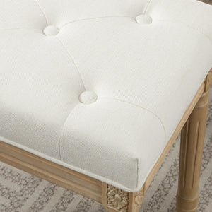Sitzhocker Polsterbank mit Holzbeinen aus Leinen beige