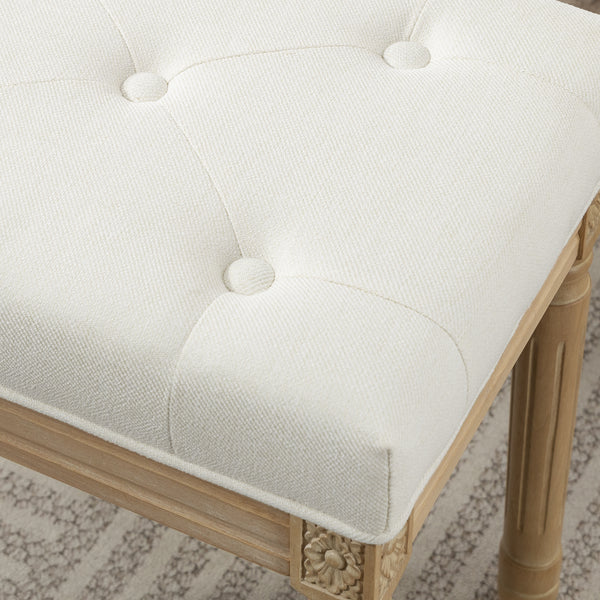 Sitzhocker Polsterbank mit Holzbeinen aus Leinen beige