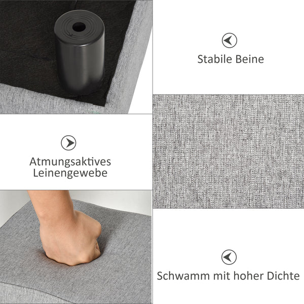 Sitzhocker rechteckig bis 150kg Leinenoptik Grau