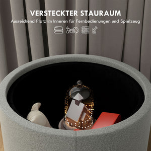 Sitzhocker rund Ø56x42cm Leinenoptik mit Stauraum Grau