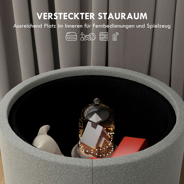 Sitzhocker rund Ø56x42cm Leinenoptik mit Stauraum Grau
