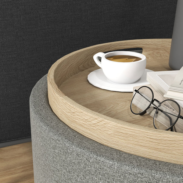 Sitzhocker rund Ø56x42cm Leinenoptik mit Stauraum Grau