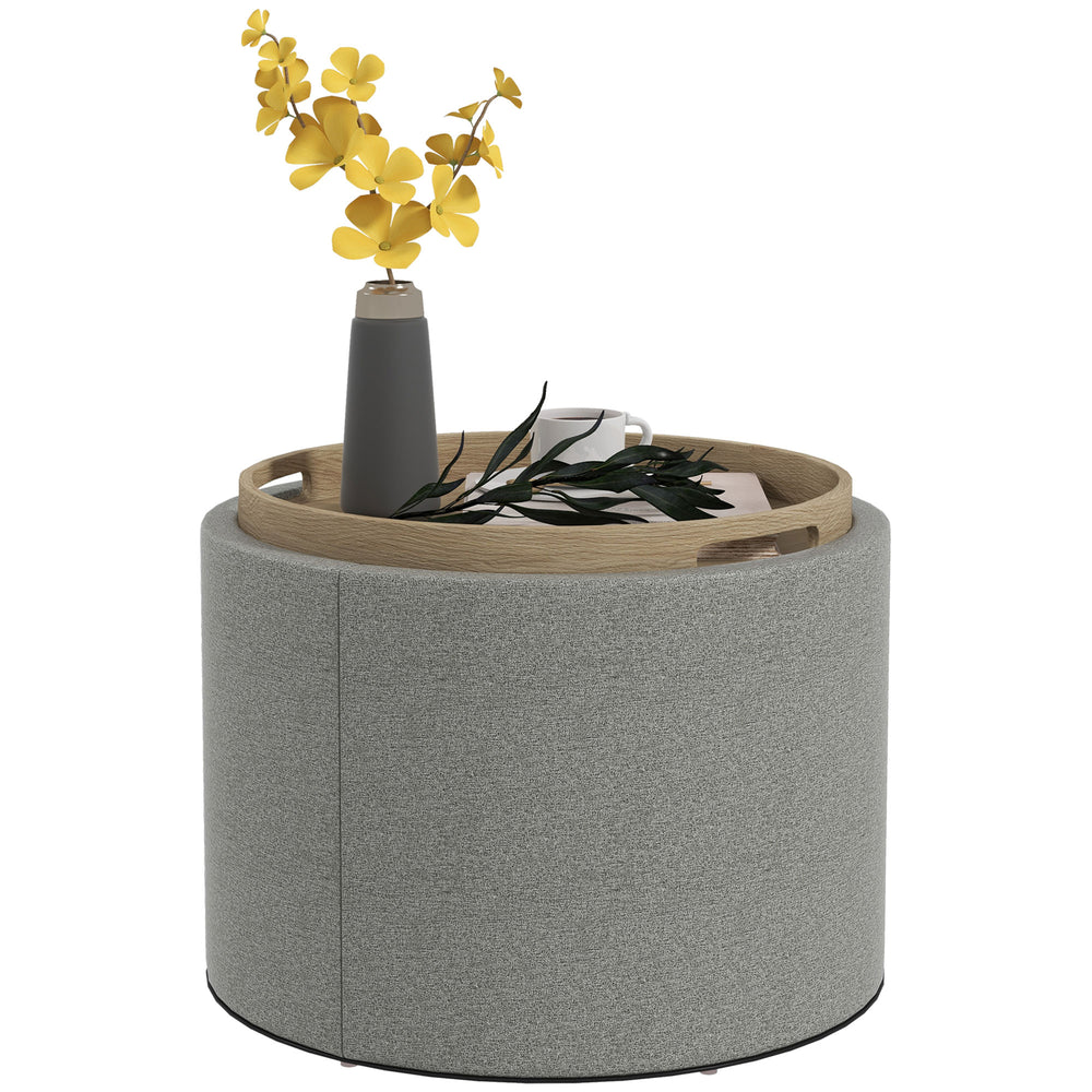 Pouf contenitore rotondo Ø56x42cm, effetto lino, grigio