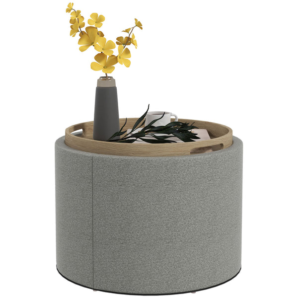 Sitzhocker rund Ø56x42cm Leinenoptik mit Stauraum Grau