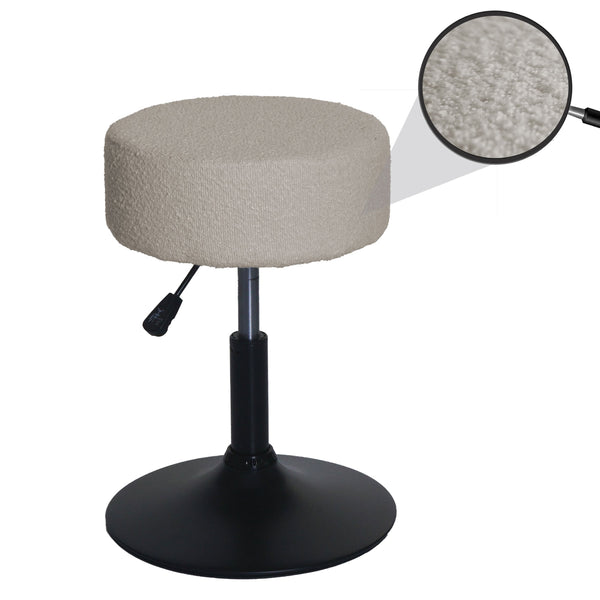 Sitzhocker Schminkhocker höhenverstellbar drehbar Ø37cm Bouclé beige