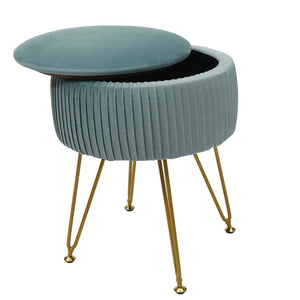 Sitzhocker mit Staufach Ø33cm Samt-Optik grün Gestell gold