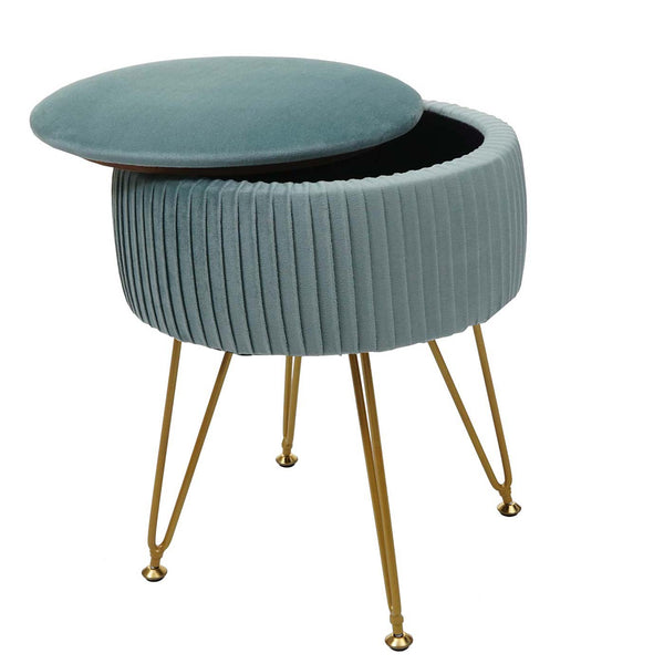 Sitzhocker mit Staufach Ø33cm Samt-Optik grün Gestell gold