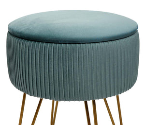 Sitzhocker mit Staufach Ø33cm Samt-Optik grün Gestell gold