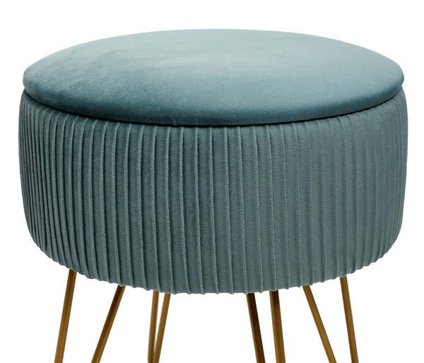 Sitzhocker mit Staufach Ø33cm Samt-Optik grün Gestell gold