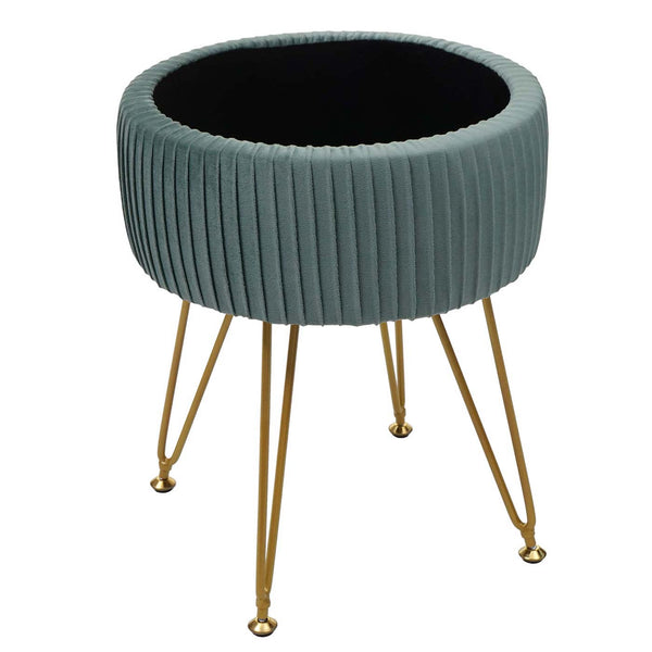 Sitzhocker mit Staufach Ø33cm Samt-Optik grün Gestell gold