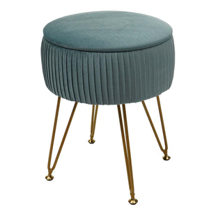 Sitzhocker mit Staufach Ø33cm Samt-Optik grün Gestell gold