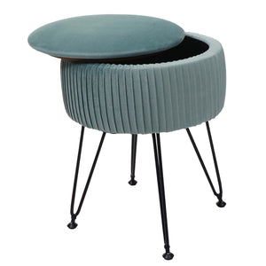 Sitzhocker mit Staufach Ø33cm Samt-Optik grün Gestell schwarz
