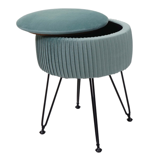 Sitzhocker mit Staufach Ø33cm Samt-Optik grün Gestell schwarz