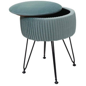 Sitzhocker mit Staufach Ø33cm Samt-Optik grün Gestell schwarz
