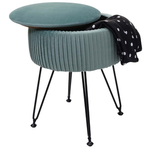 Sitzhocker mit Staufach Ø33cm Samt-Optik grün Gestell schwarz