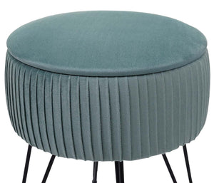 Sitzhocker mit Staufach Ø33cm Samt-Optik grün Gestell schwarz