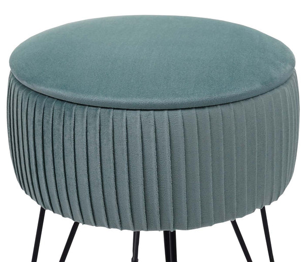 Sitzhocker mit Staufach Ø33cm Samt-Optik grün Gestell schwarz