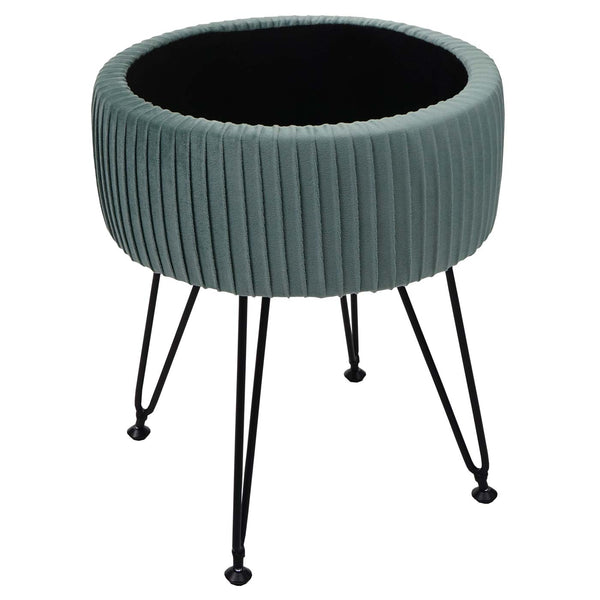 Sitzhocker mit Staufach Ø33cm Samt-Optik grün Gestell schwarz