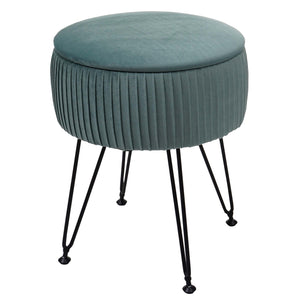 Sitzhocker mit Staufach Ø33cm Samt-Optik grün Gestell schwarz