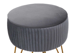 Sitzhocker mit Staufach Ø33cm Samt-Optik hellgrau Gestell gold