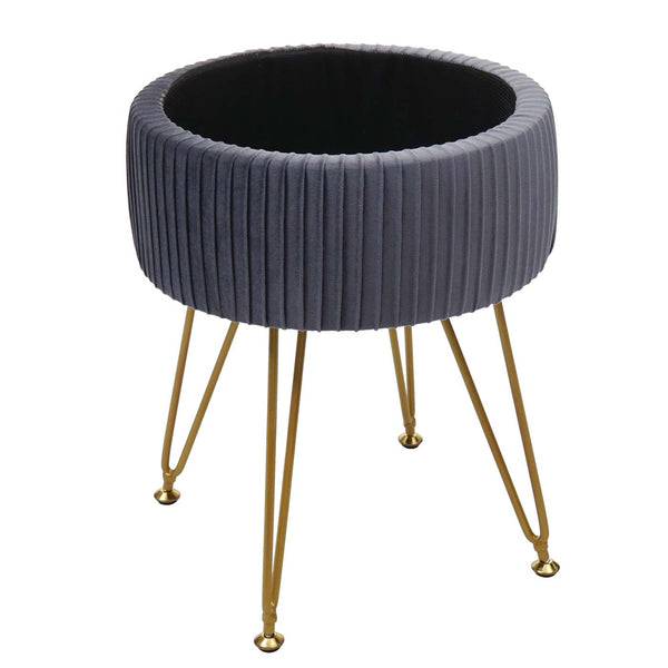 Sitzhocker mit Staufach Ø33cm Samt-Optik hellgrau Gestell gold