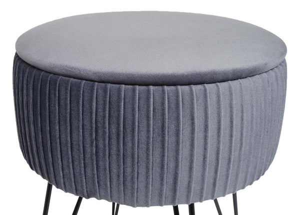 Sitzhocker mit Staufach Ø33cm Samt-Optik hellgrau Gestell schwarz