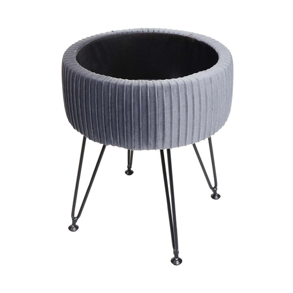 Sitzhocker mit Staufach Ø33cm Samt-Optik hellgrau Gestell schwarz