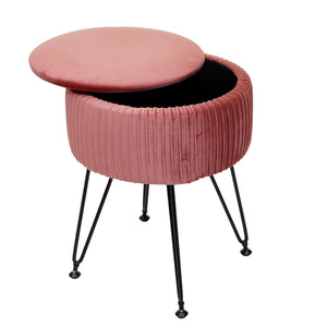 Sitzhocker mit Staufach Ø33cm Samt-Optik rosa Gestell schwarz