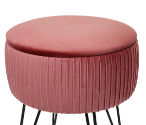 Sitzhocker mit Staufach Ø33cm Samt-Optik rosa Gestell schwarz