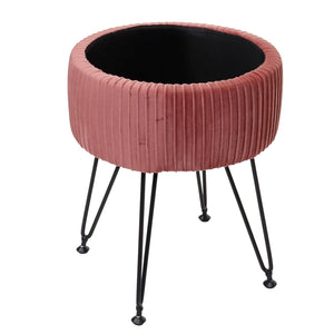 Sitzhocker mit Staufach Ø33cm Samt-Optik rosa Gestell schwarz