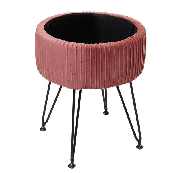 Sitzhocker mit Staufach Ø33cm Samt-Optik rosa Gestell schwarz
